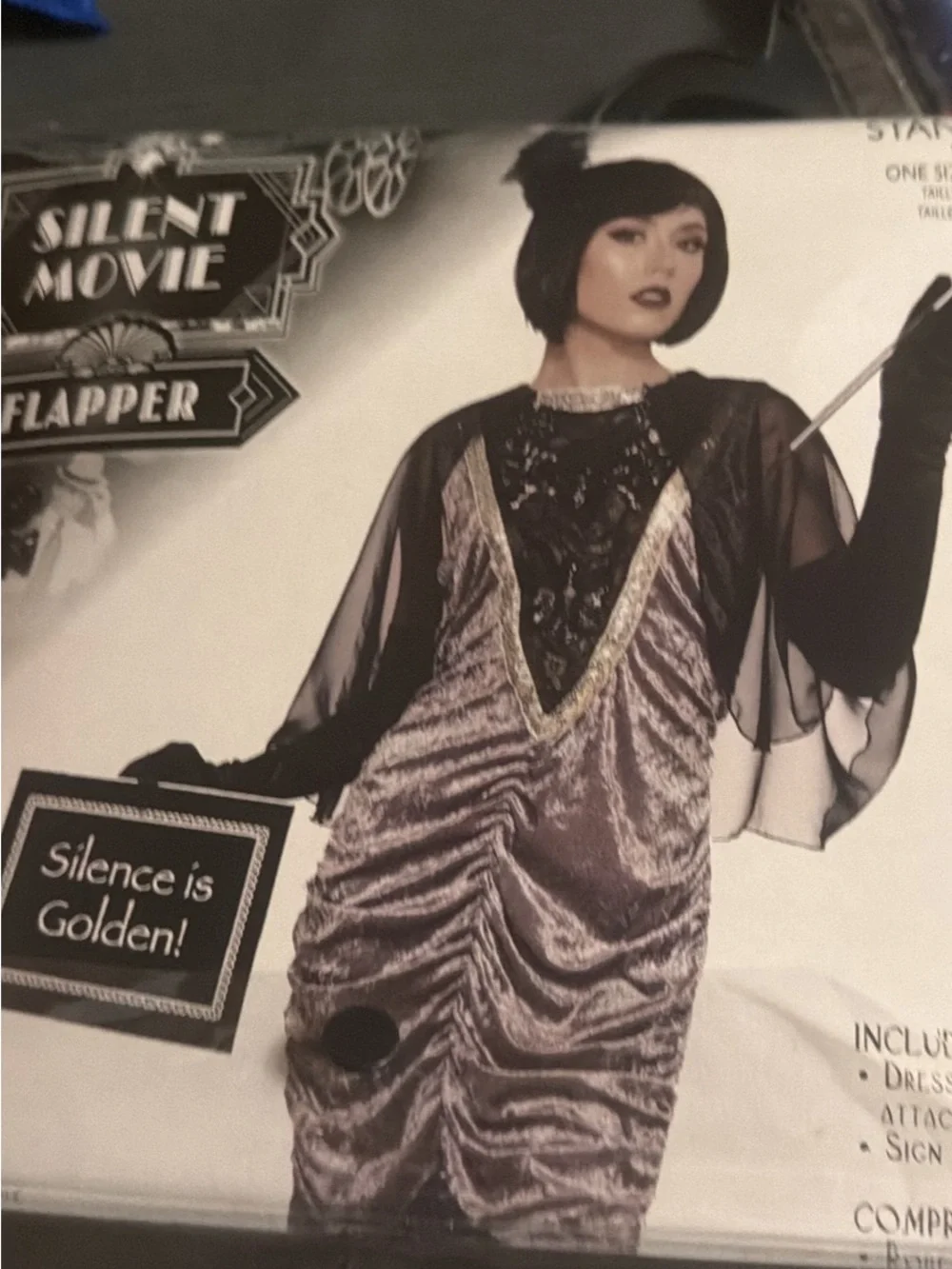 Silent Movie Flapper Costume - Gold and Black